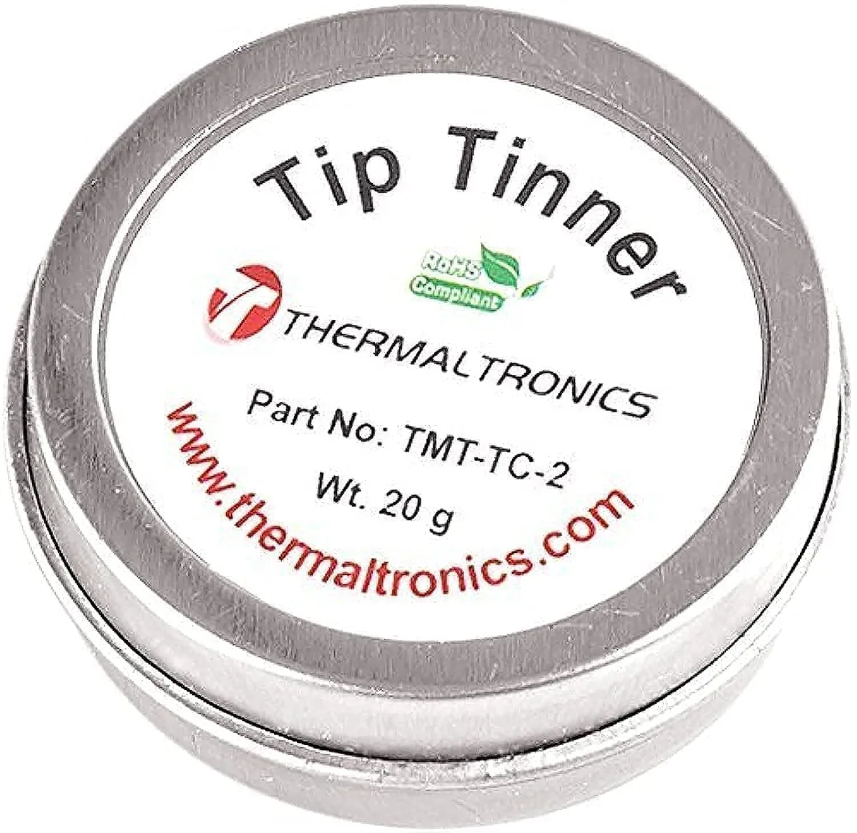 Small round tin of lead-free tip tinner, 20 grammes