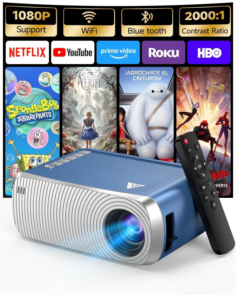 Compact blue LCD projector with built-in speaker