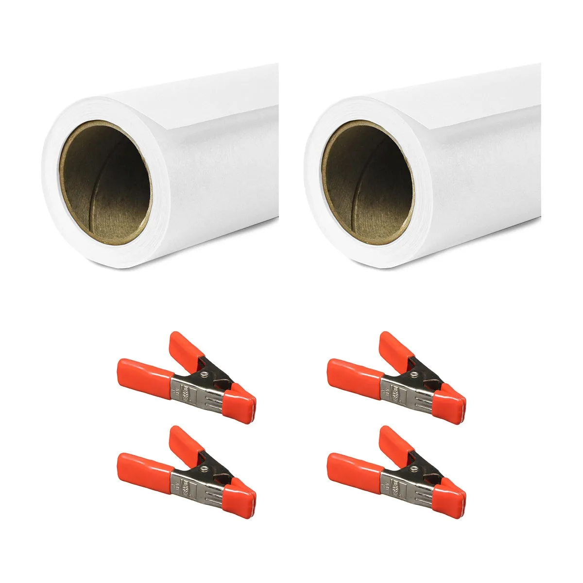SAVAGE SAVAGE Widetone Seamless Background Paper Super White 86"x36' 2-Pack with 4 Orange Clamps — product photo
