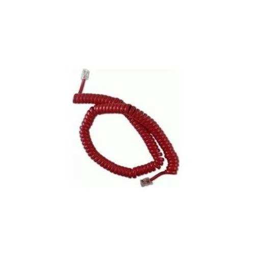 Red coiled telephone handset cord, twelve feet long