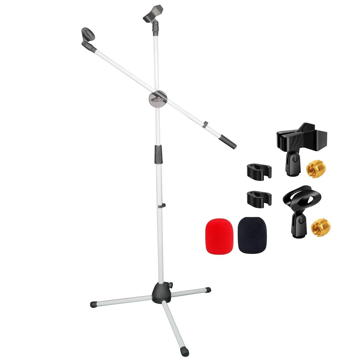 5 Core 5 Core MS DBL G WH Dual Mic Stand White 31.5-63 in 27 in Boom — product photo