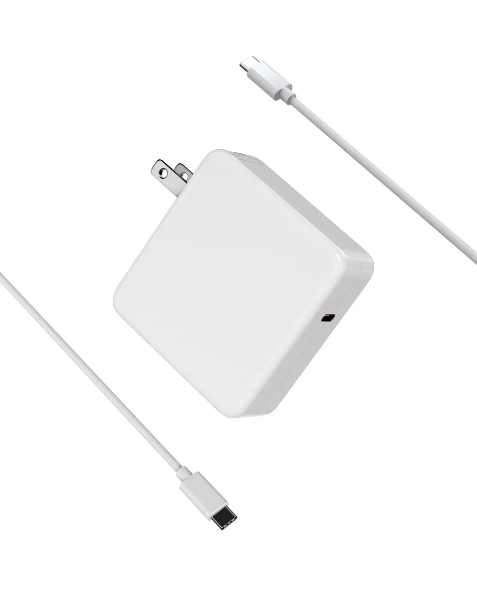 Compact white USB-C GaN charger with foldable prongs and detachable cable