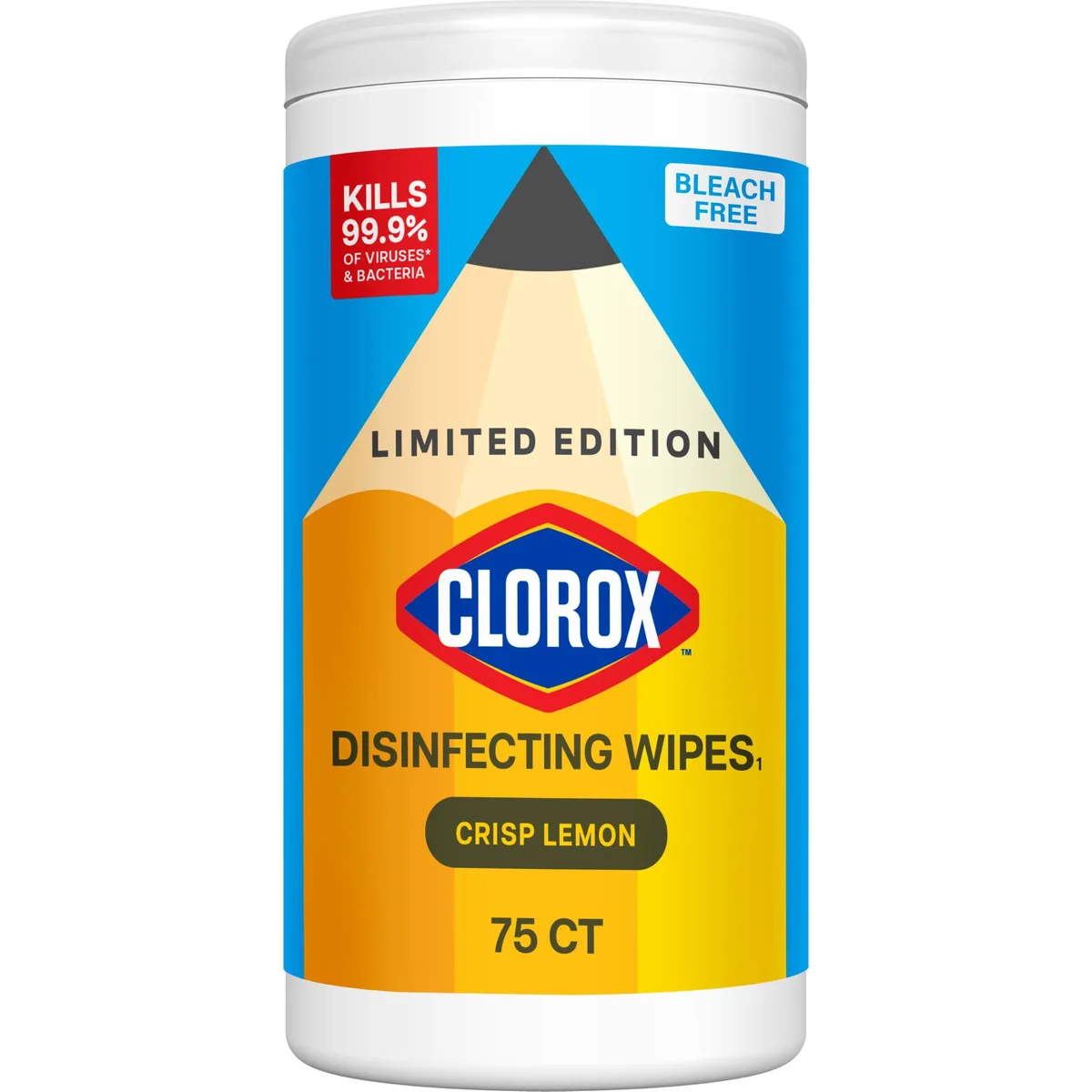 Cylindrical canister with lemon-scented disinfecting wipes, 75 count