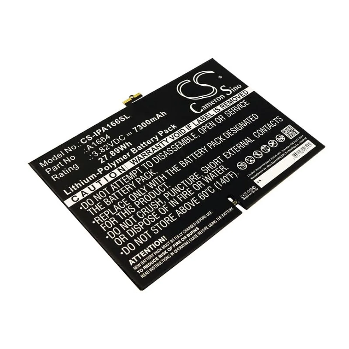 Rectangular lithium polymer battery pack with black finish and connector ribbon
