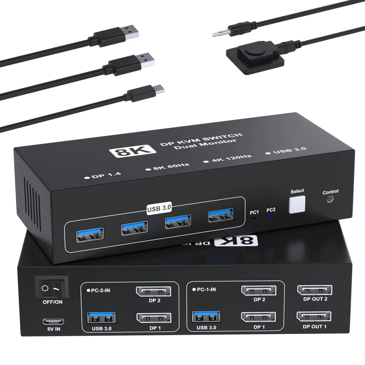  Club3D DP KVM-02 DisplayPort KVM Switch 2 Monitors 2 Computers 8K@60Hz 4K@120Hz 4 USB 3.0 — product photo