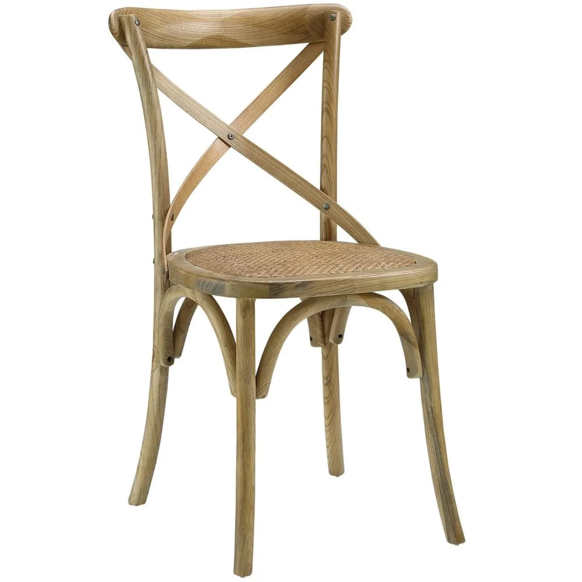 Natural wood side chair with open slat backrest and tapered legs