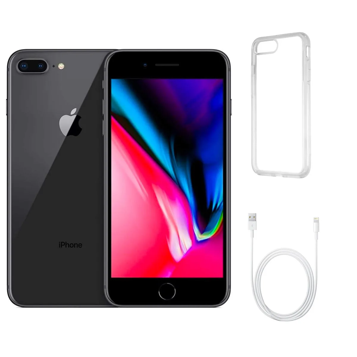 Apple Apple iPhone 8 Plus A1864 64GB Space Gray Clear Phone Case cell phones - unlocked — product photo