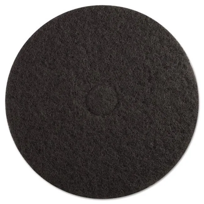 Black 19-inch circular stripping floor pad with coarse textured surface