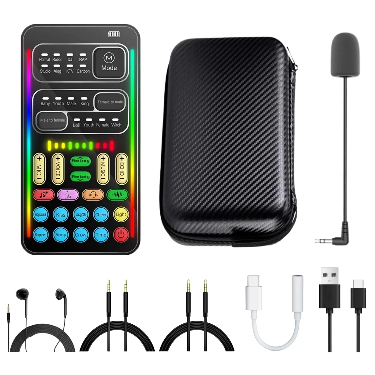AROWKE i9 Voice Changer Kit with Mini Mic Type-C Adapter 8 Effects Sound Card — product photo
