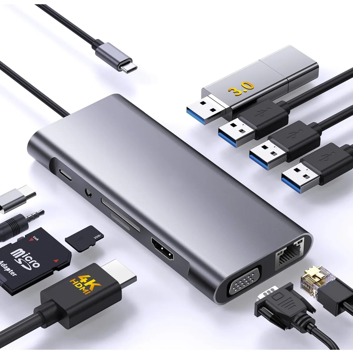 AUTYUE AUTYUE 2110 11-in-1 USB-C docking station, grey — product photo