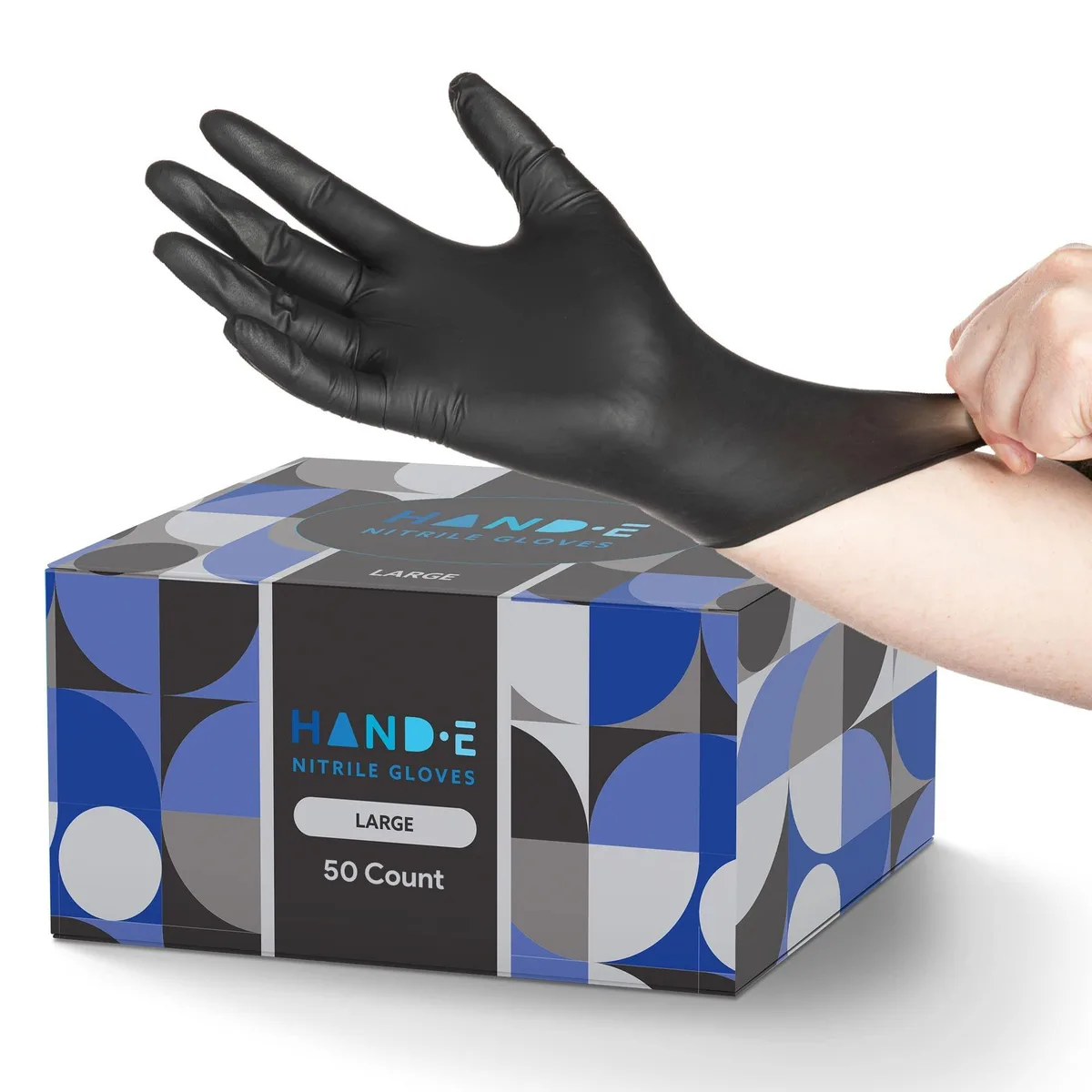 Box of 50 black nitrile disposable gloves, textured fingertips, ambidextrous