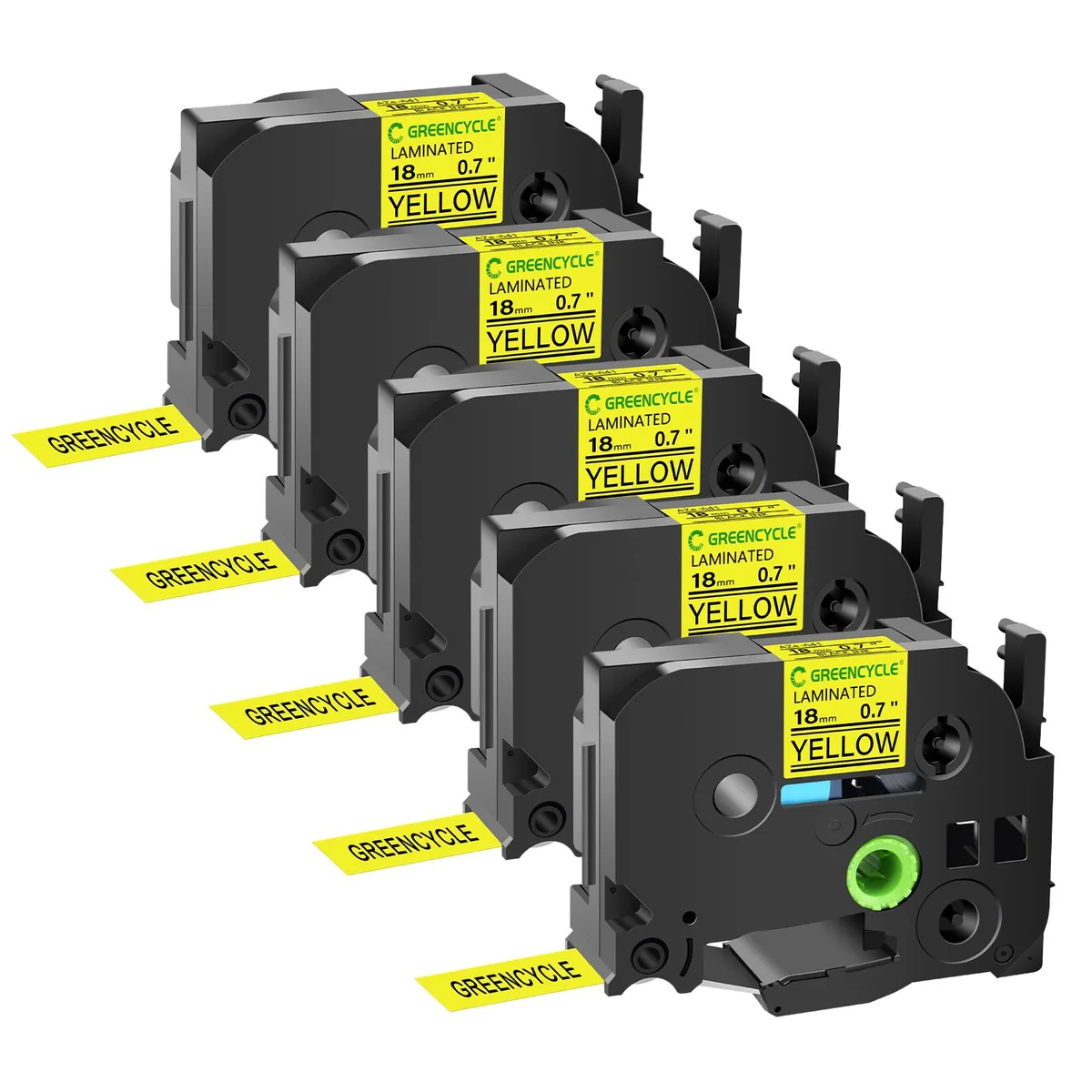 GREENCYCLE GREENCYCLE TZe-641 18mm Black on Yellow Laminated Tape 5 Pack — product photo