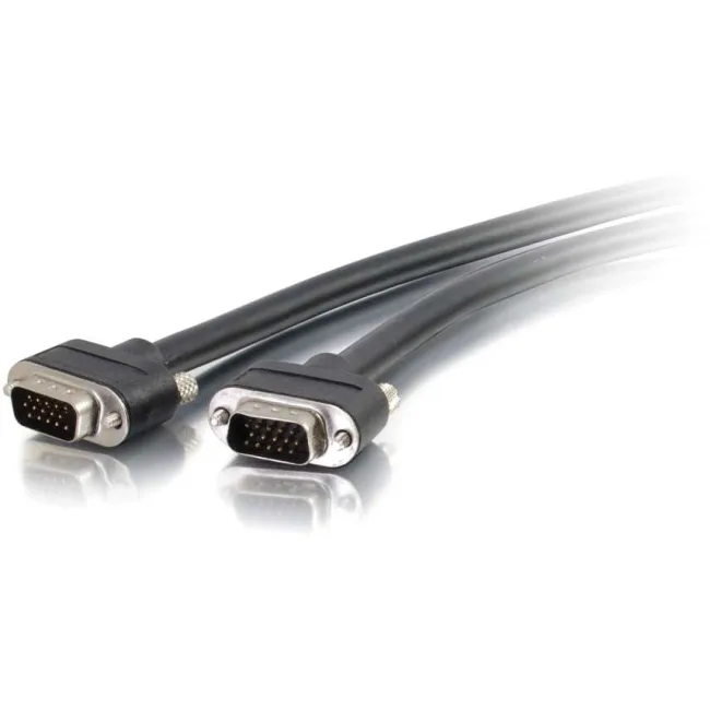 Black VGA cable with HD-15 male connectors on both ends, 50 ft length, CMG-rated jacket