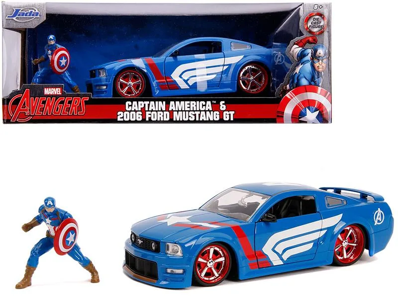 Jada Jada JA31187 2006 Ford Mustang GT 1/24 diecast vehicle with Captain America figurine — product photo