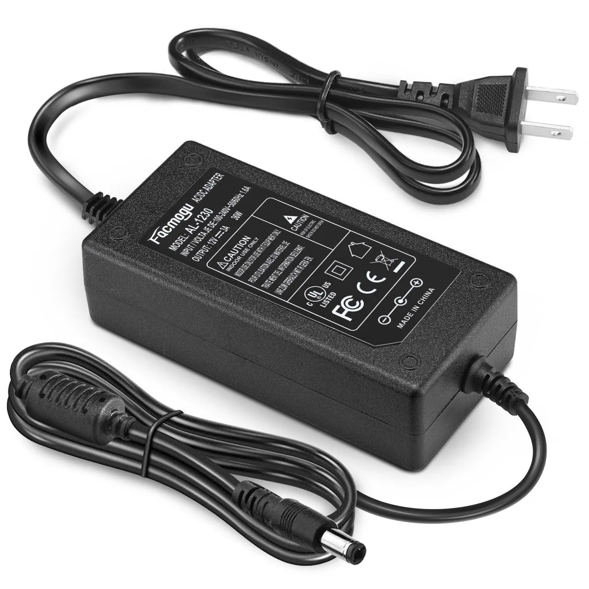  Facmogu AL-1230 12V 3A 36W power adapter 5.5x2.5mm 5.5x2.1mm — product photo