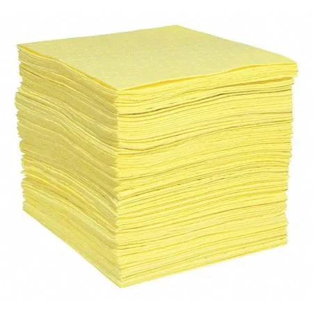 Stack of yellow perforated sorbent pads 15 by 19 inches 100 pack