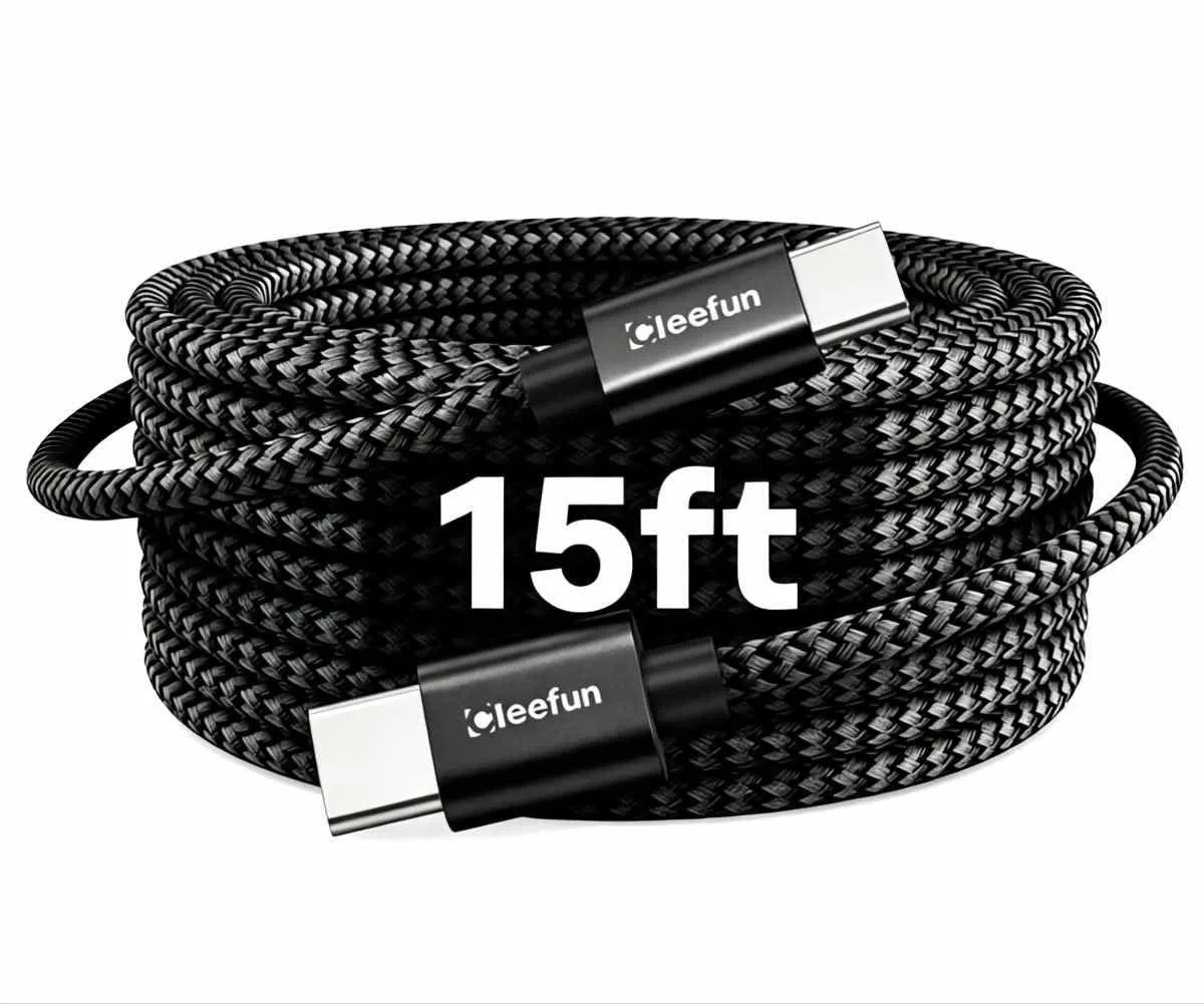 CLEEFUN USB-C to USB-C Cable 15ft 60W Black — product photo