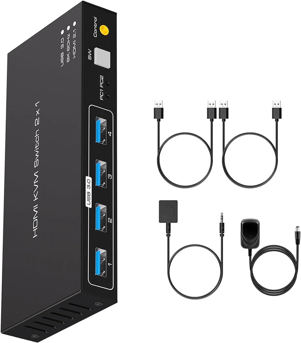 ESTONE ESTONE SW204N-HD 2-port HDMI KVM switch 8K60Hz 4×USB 3.0 — product photo