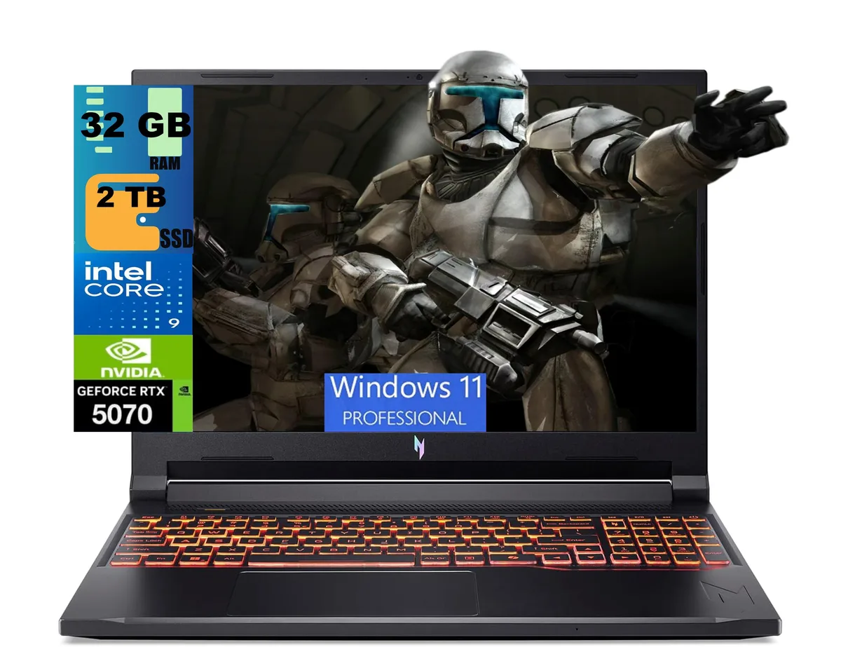 Acer America Acer Nitro V 16 gaming laptop Intel Core 9 270H RTX 5070 32GB 2TB Pro 180Hz — product photo