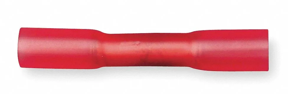 Red heat-shrink butt splice connector, 1.2 in long