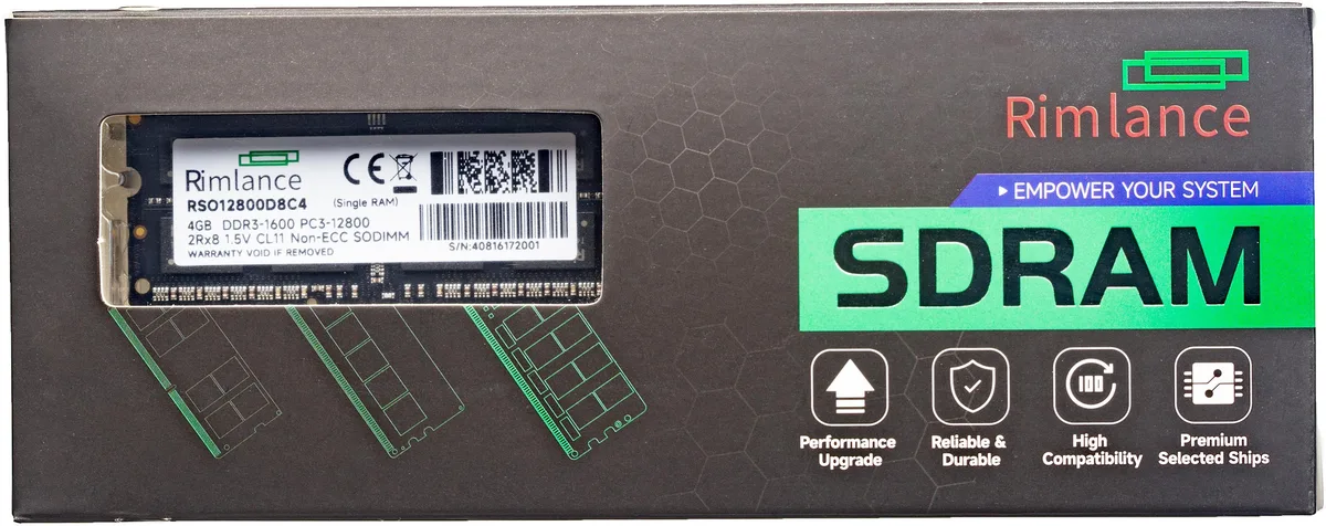 RIMLANCE RIMLANCE 4GB 1.5V DDR3 1600MHz PC3-12800 SODIMM 2RX8 laptop RAM — product photo