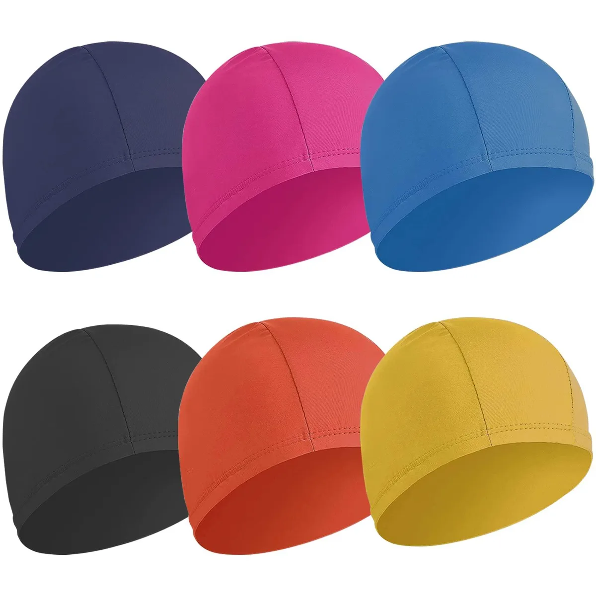  Wholelovein 6pcs Swim Cap Set (6 colours, 100% Nylon) — product photo