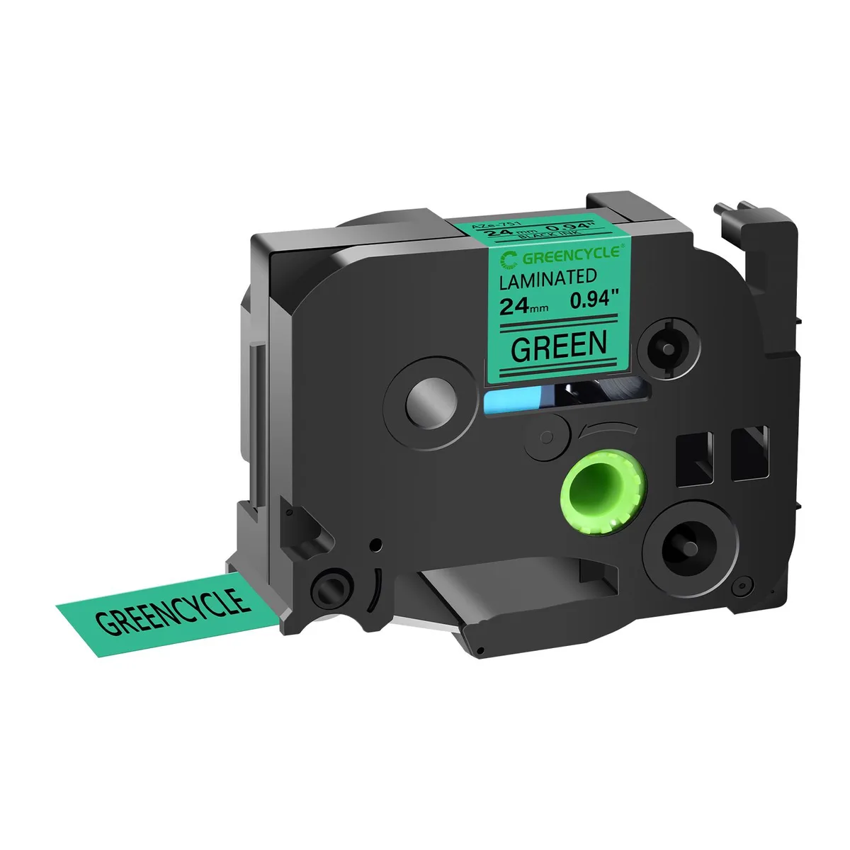 GREENCYCLE GREENCYCLE TZe-751 24mm 26.2ft Black on Green label tape — product photo