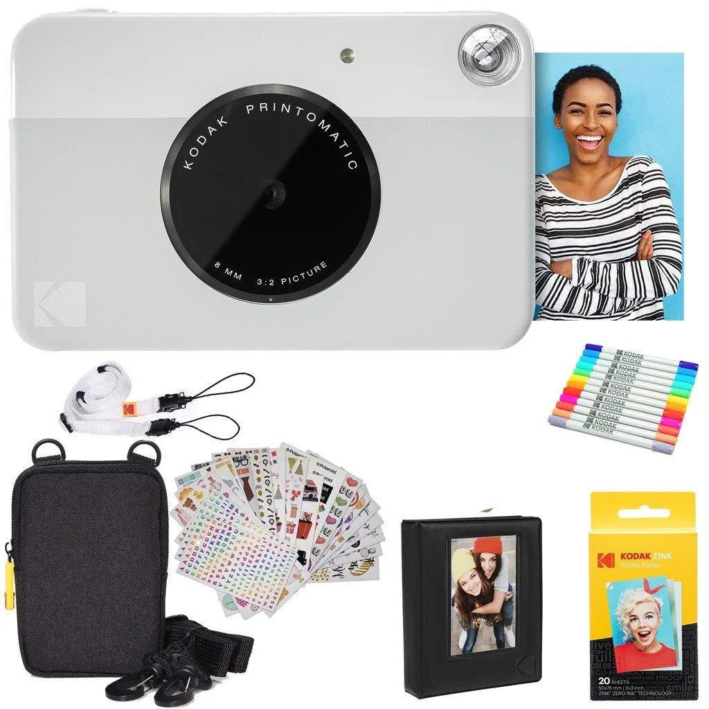Kodak Kodak Printomatic Instant Camera Grey Bundle 20 Sheets Case Stickers Markers Album — product photo
