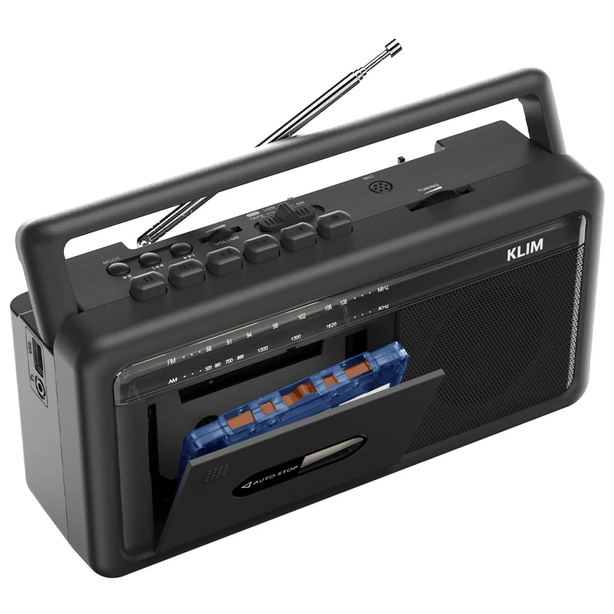 Portable Cassette Player & Tape Recorder Boombox AM/FM Radio USB Bluetooth Black — product photo