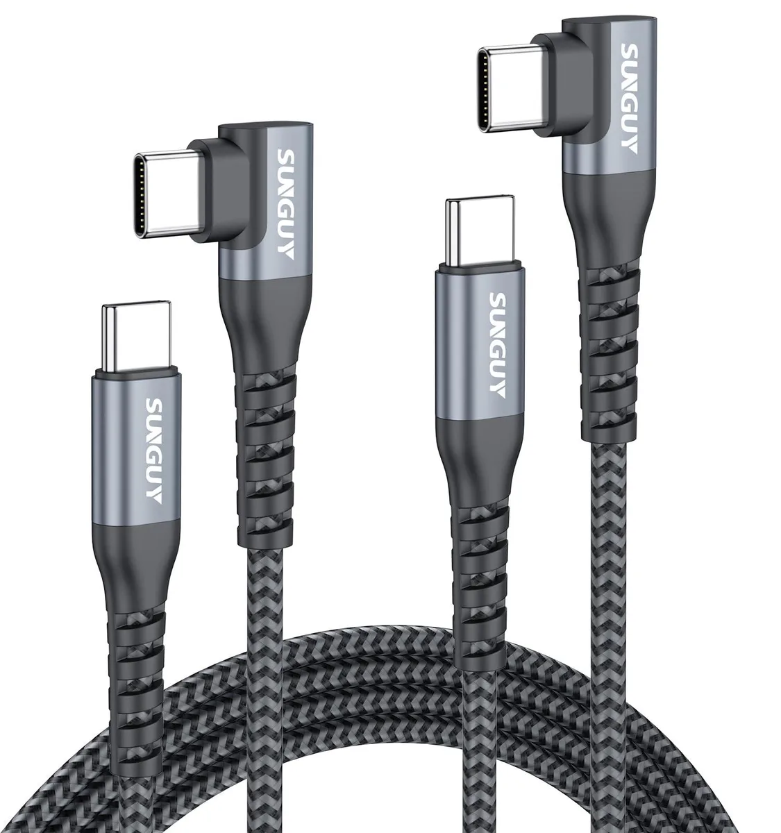  SUNGY USB C to USB C cable 6 ft 2-pack 60 W 90° 480 Mbps grey — product photo