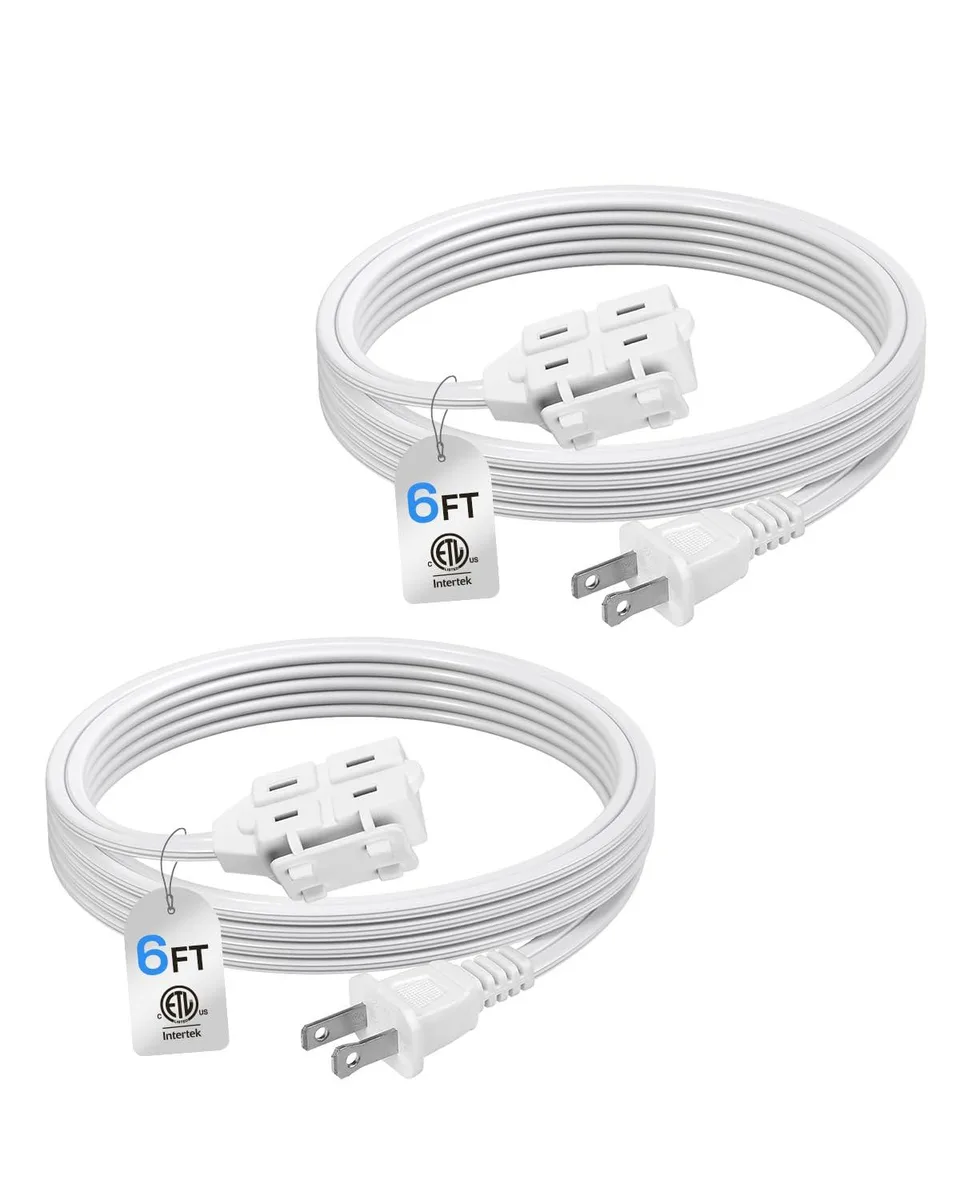  BN-LINK 6 ft 3-Outlet Indoor Extension Cord 16/2 SPT-2 White 2-Pack — product photo
