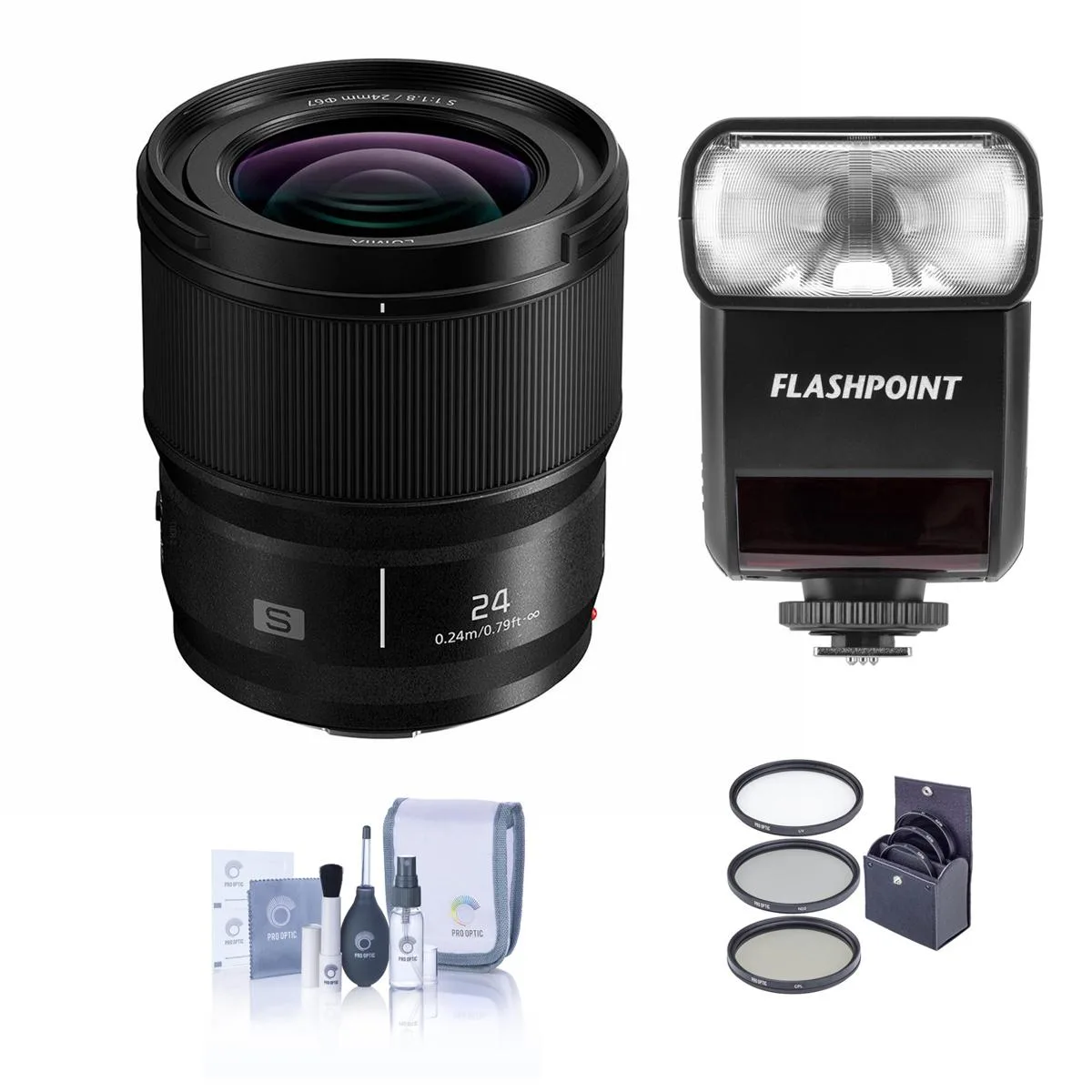 Panasonic Panasonic LUMIX S 24mm f/1.8 L Mount Bundle Flash Filter Cleaning Kit — product photo