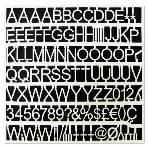 White plastic letters, numbers and symbols in a set of 270 pieces