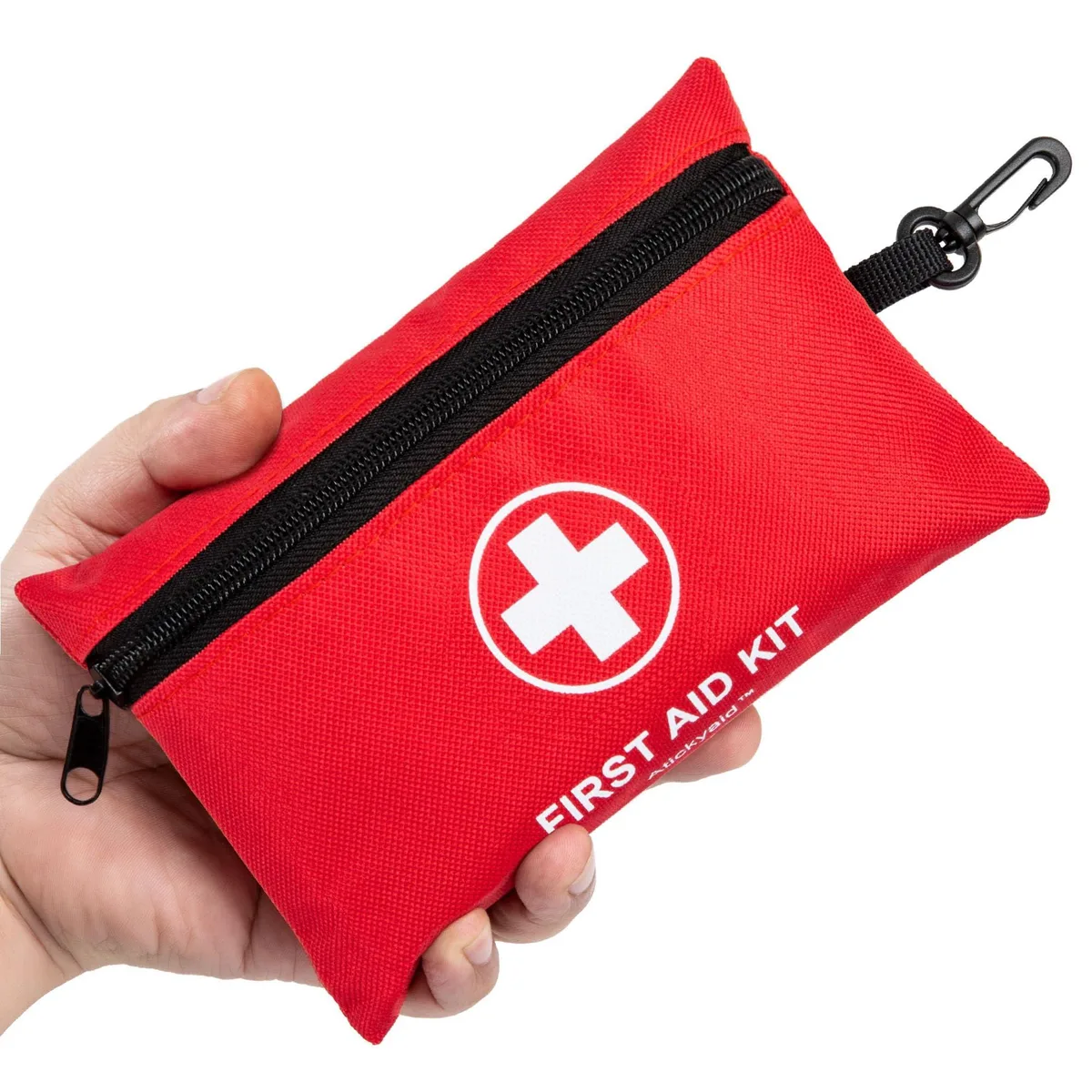 Black compact first aid case, 140 pieces inside