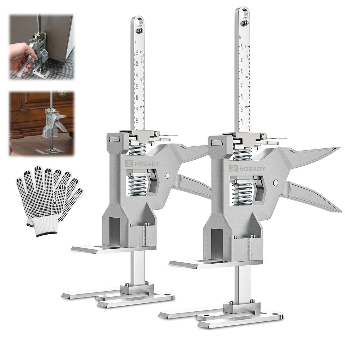 Two silver stainless steel arm jacks 12 inch long with ergonomic handles