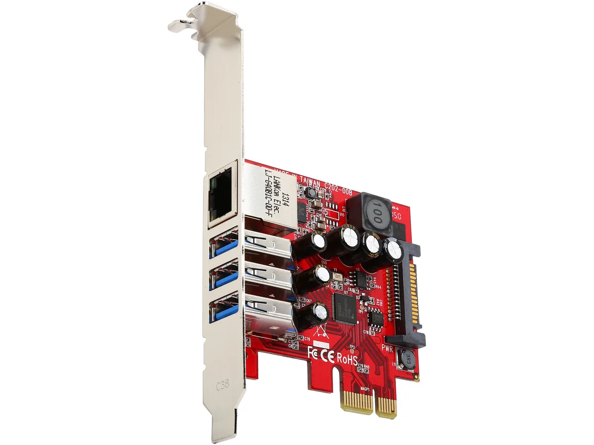 STARTECH STARTECH PEXUSB3S3GE 3-port USB 3.0 + Gigabit Ethernet expansion card — product photo