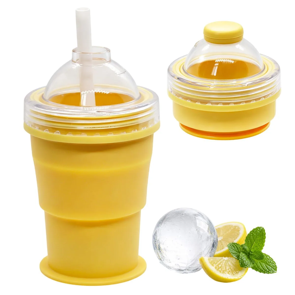 Collapsible yellow silicone ice ball cup 3.58 in