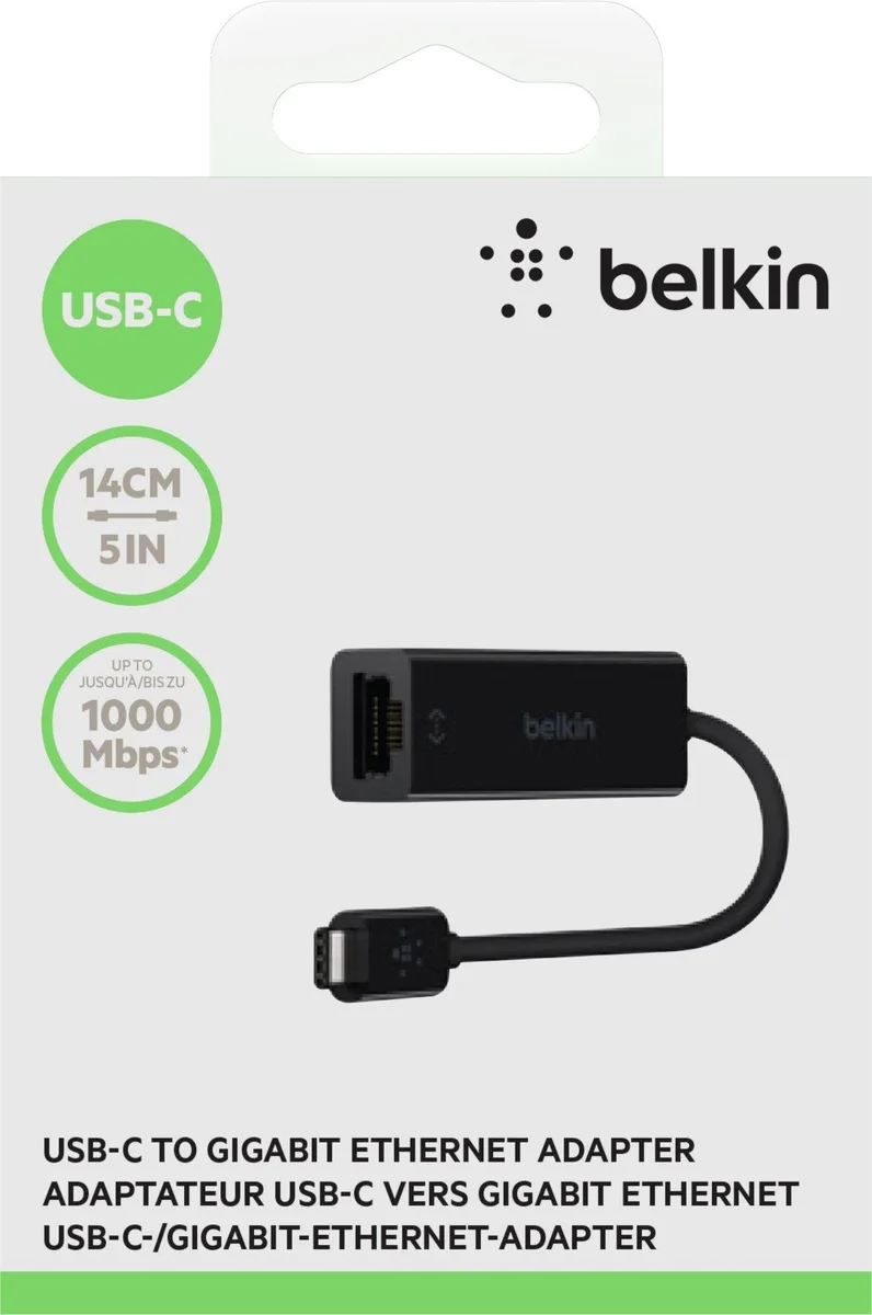 Belkin Belkin F2CU040BTBLK USB-C to Gigabit Ethernet Adapter 15 cm — product photo