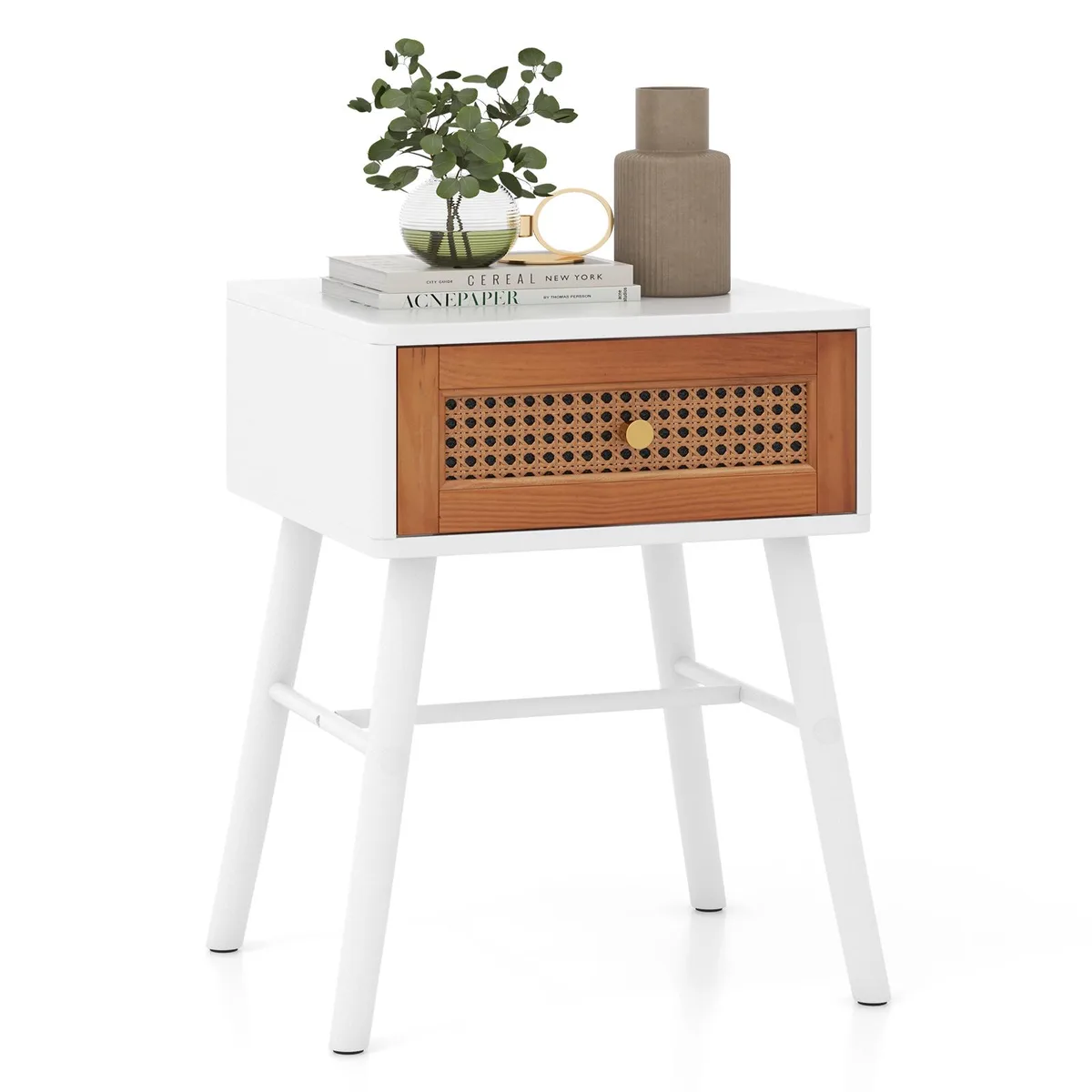 SlickBlue SlickBlue Rattan Nightstand White 15.5" x 15" x 19.5 — product photo