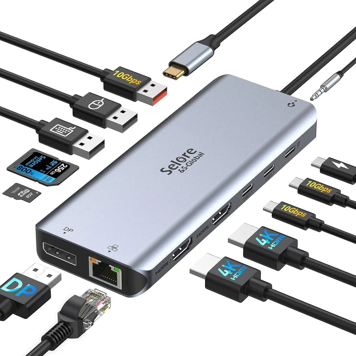 Selore 13-in-1 USB-C Docking Station 100W PD 10Gbps Black — product photo