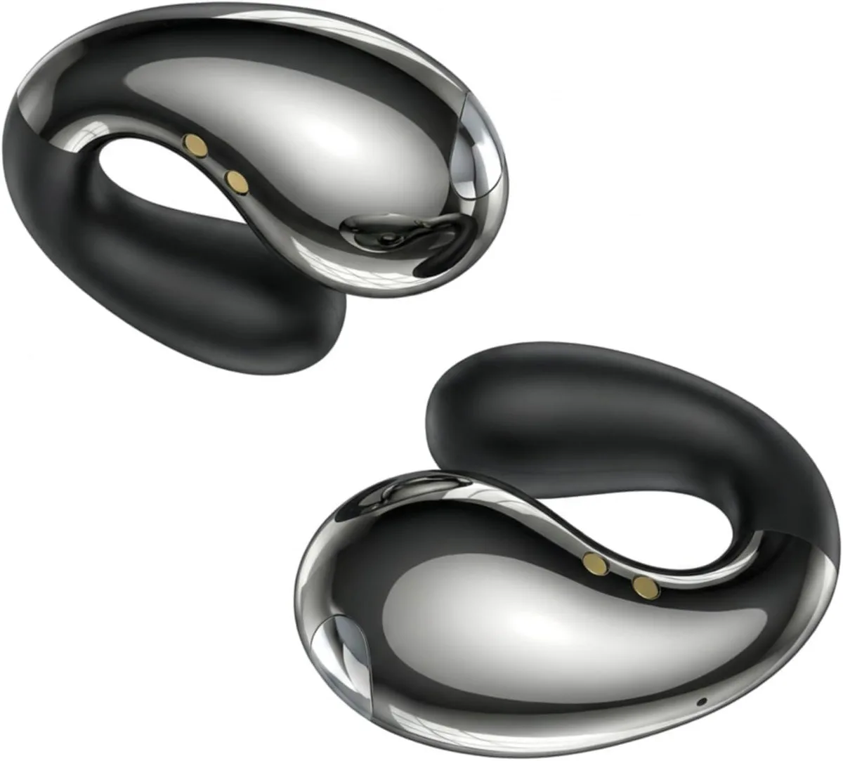 Pair of black open-ear clip-on earbuds with over-ear hooks
