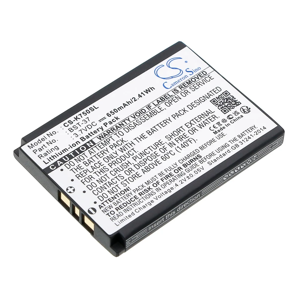 Cameron &amp; Co Cameron &amp; Co DS-CS-K750SL cell phone battery 3.7V 650mAh — product photo