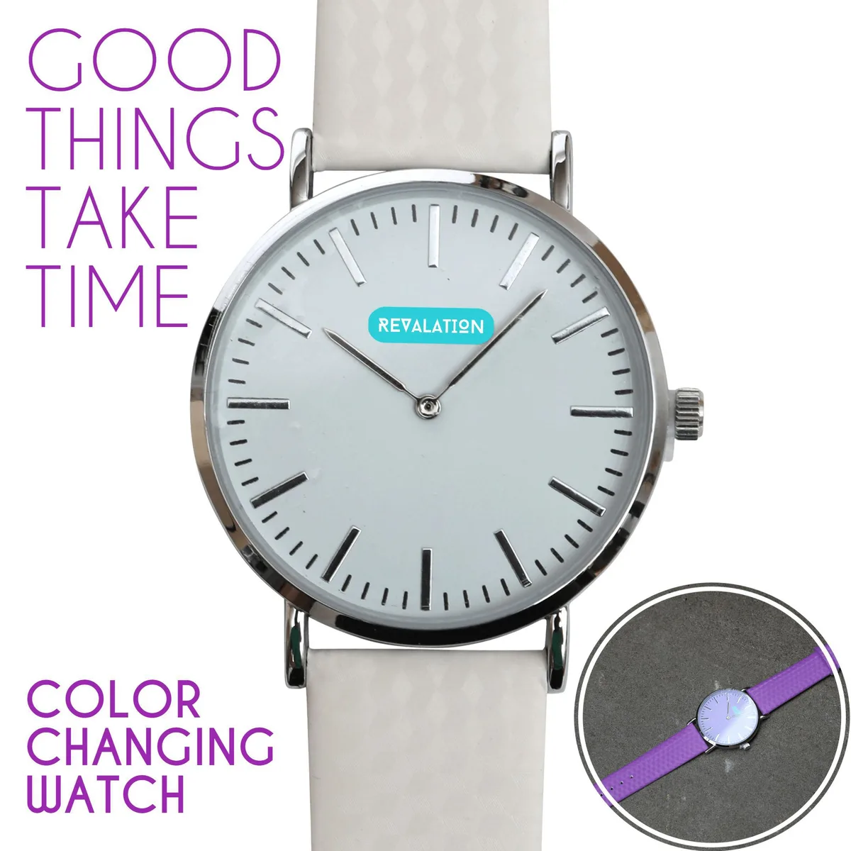 Product Ace Product Ace Color Changing Watch Sun Powered Beige Leather Band — product photo
