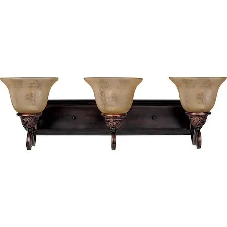 Oil rubbed bronze 3-light vanity fixture, 26 inches wide