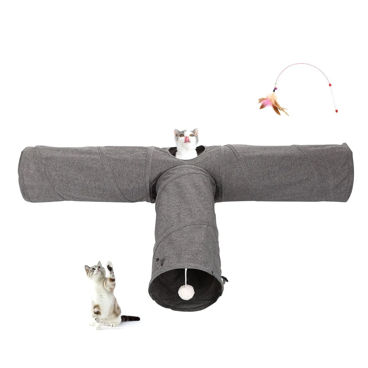 Ownpets Ownpets PET0091 3-Way Cat Tunnel Grey Oxford Fabric 60cm 28cm — product photo