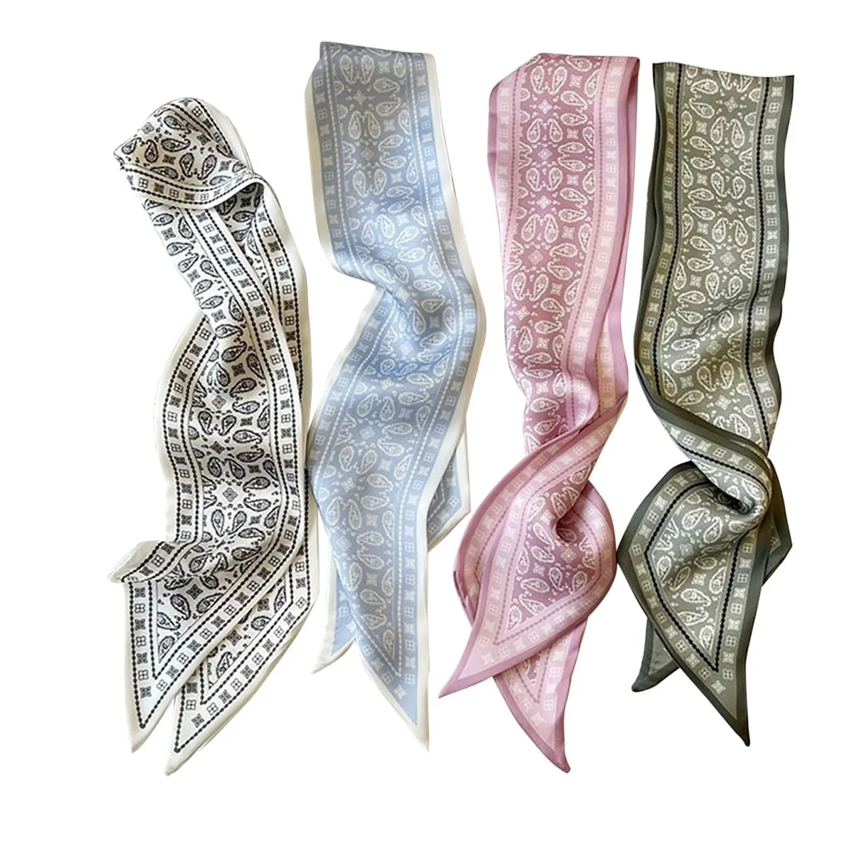 Narrow polyester scarf with silk-like finish, 35 by 2.36 inches