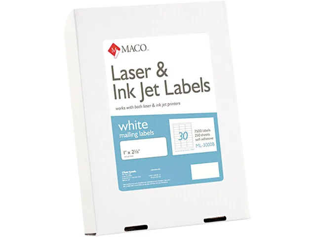Maco Maco ML3000B White Address Labels 1x2-5/8 30/sheet 7500/box — product photo