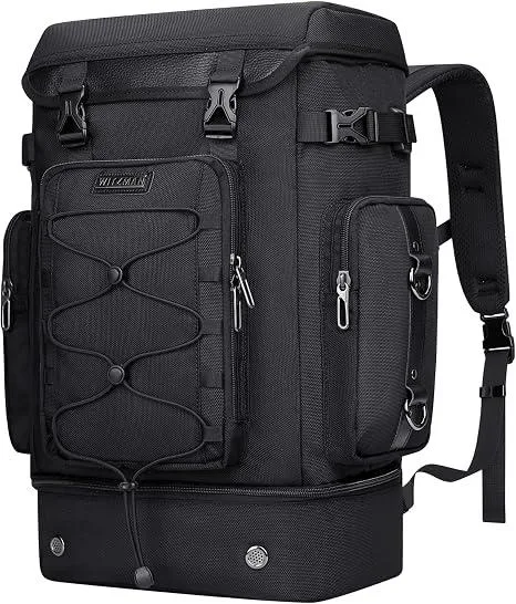 Classic black convertible duffel backpack with shoe compartment and hidden straps