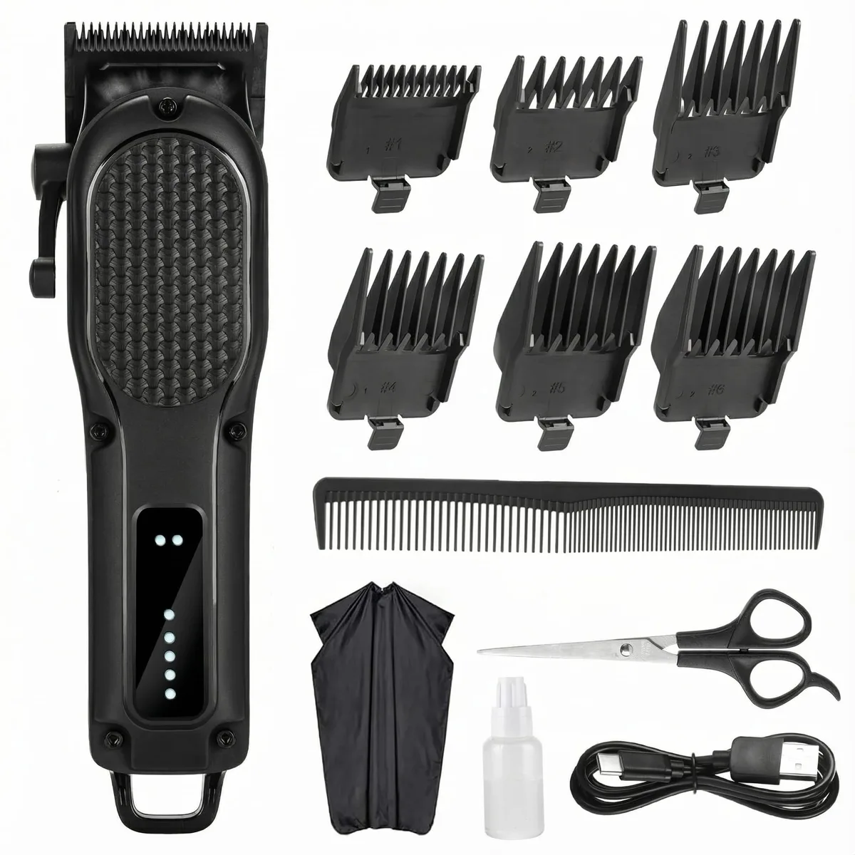 Silver cordless hair trimmer kit with three heads, 1.96 in x 1.69 in x 6.6 in, 1.1 pounds
