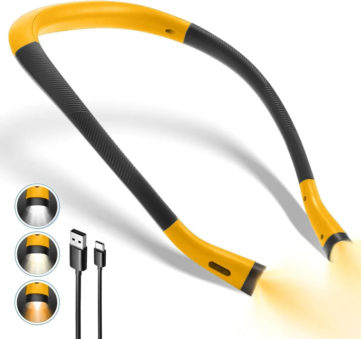 Neck Reading Light Rechargeable Yellow 4 LED 1000 mAh 40-80 h 1.5 h charge 3 colour temps 6 brightness levels — product photo